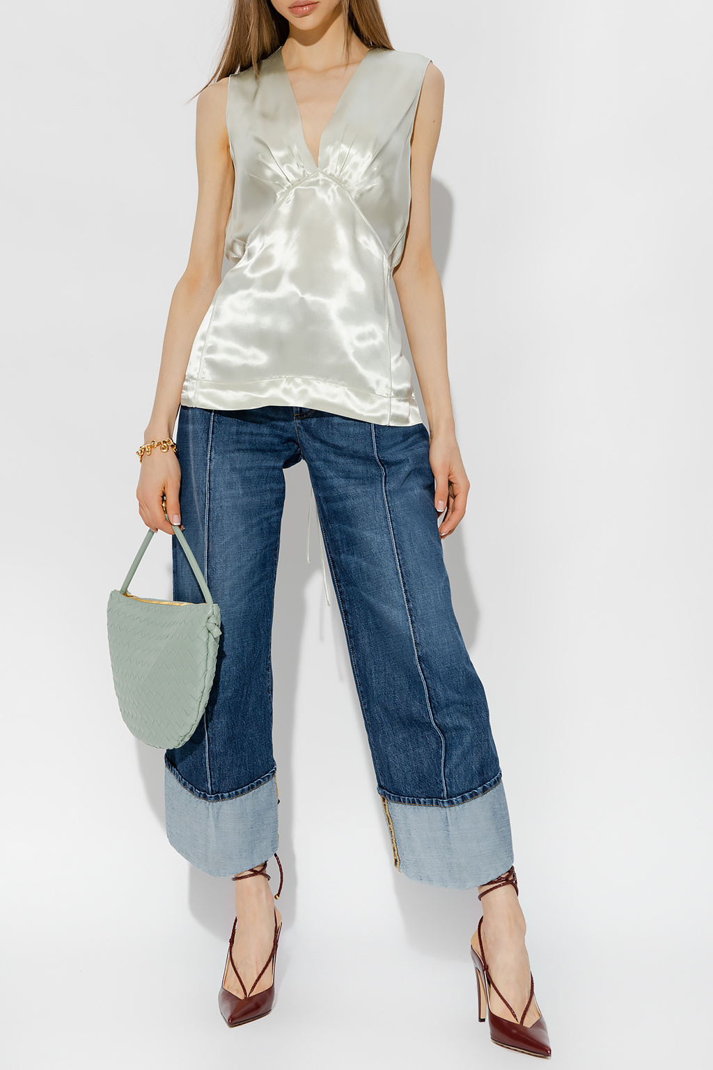 Bottega Veneta Satin Blouse In White