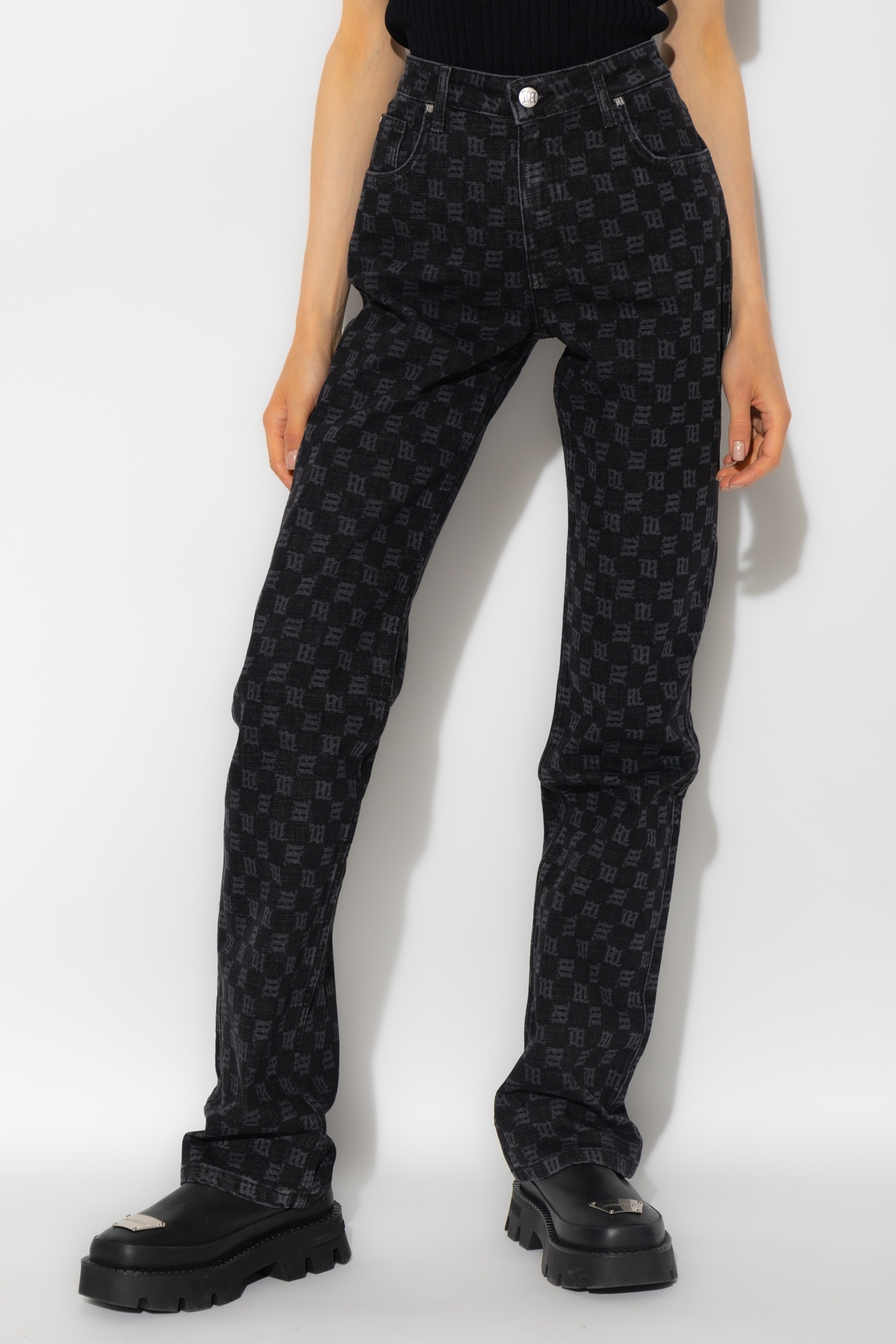 Misbhv Signature Monogram Straight Jeans In Black