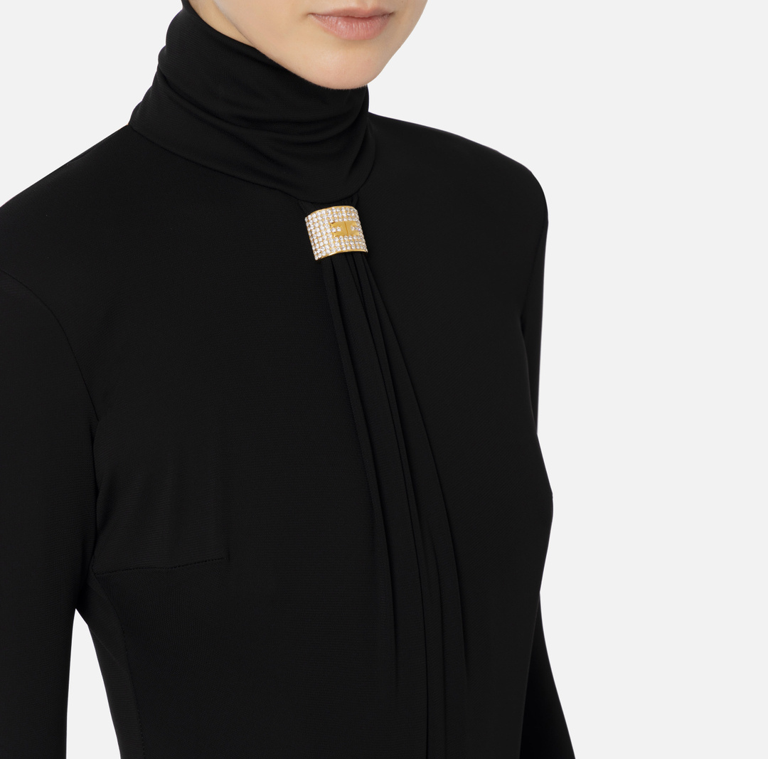 Elisabetta Franchi Logo Board Long-sleeved Jumpsuit In Black
