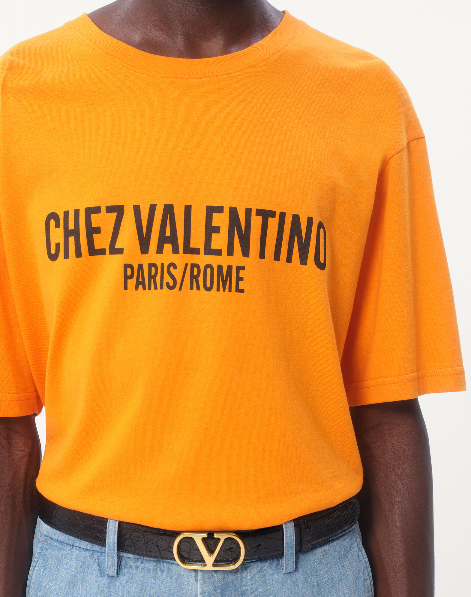 Valentino Cotton T-shirt With Chez Print In Orange