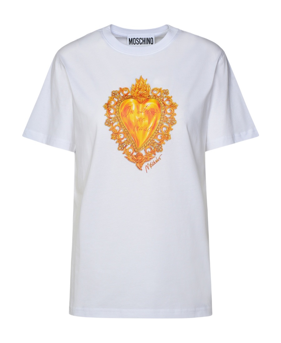Moschino Heart-print Cotton T-shirt In White