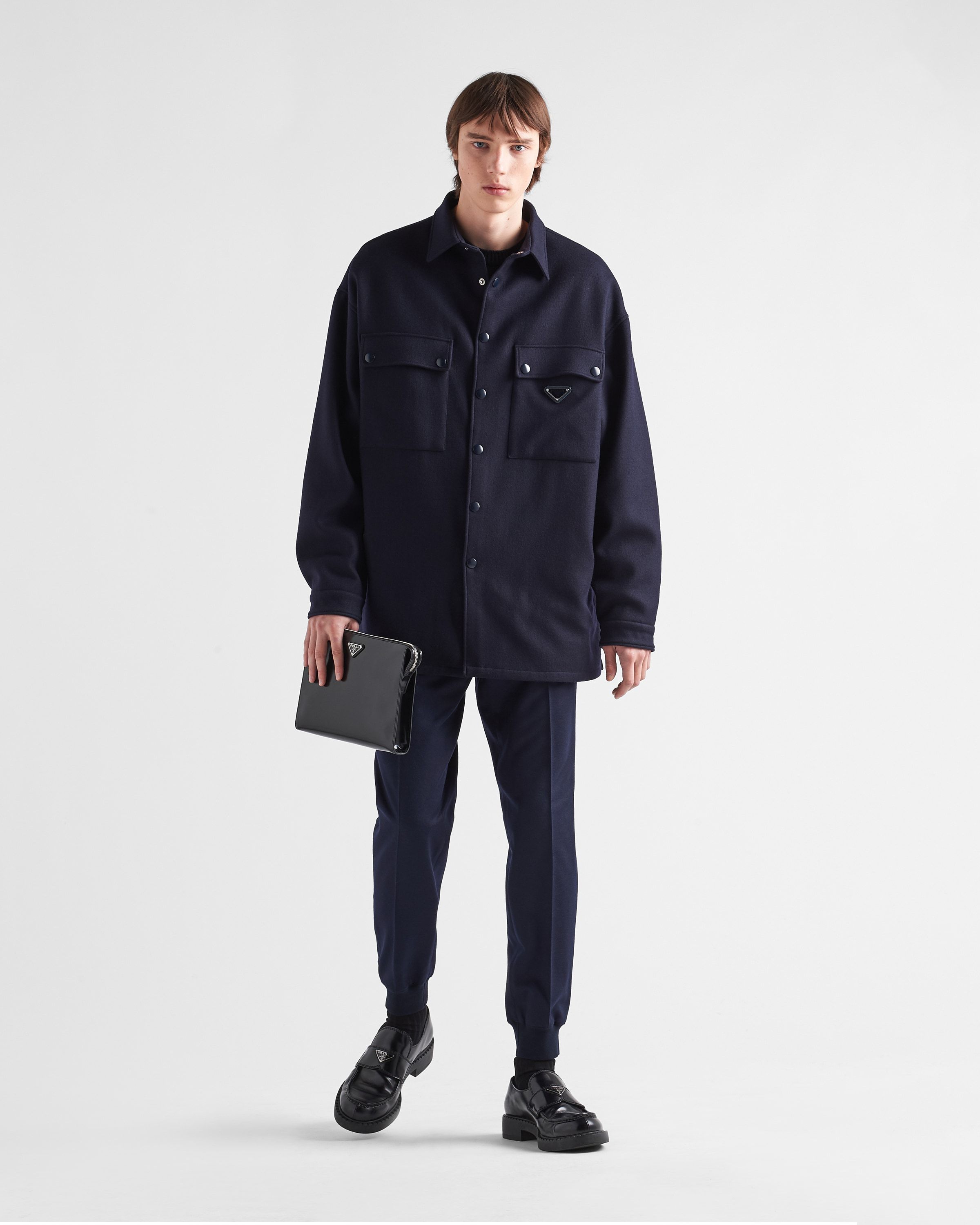 Prada Wool Track Pants In Navy Blue