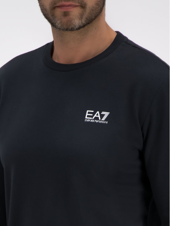Ea7 Navy Blue Logo Round Neck Sweater In Black
