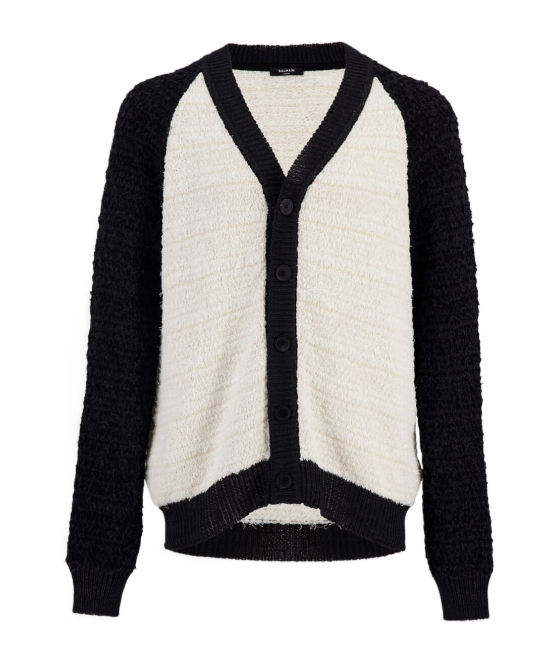 Balmain Off-white & Black Embroidered Cardigan In Black