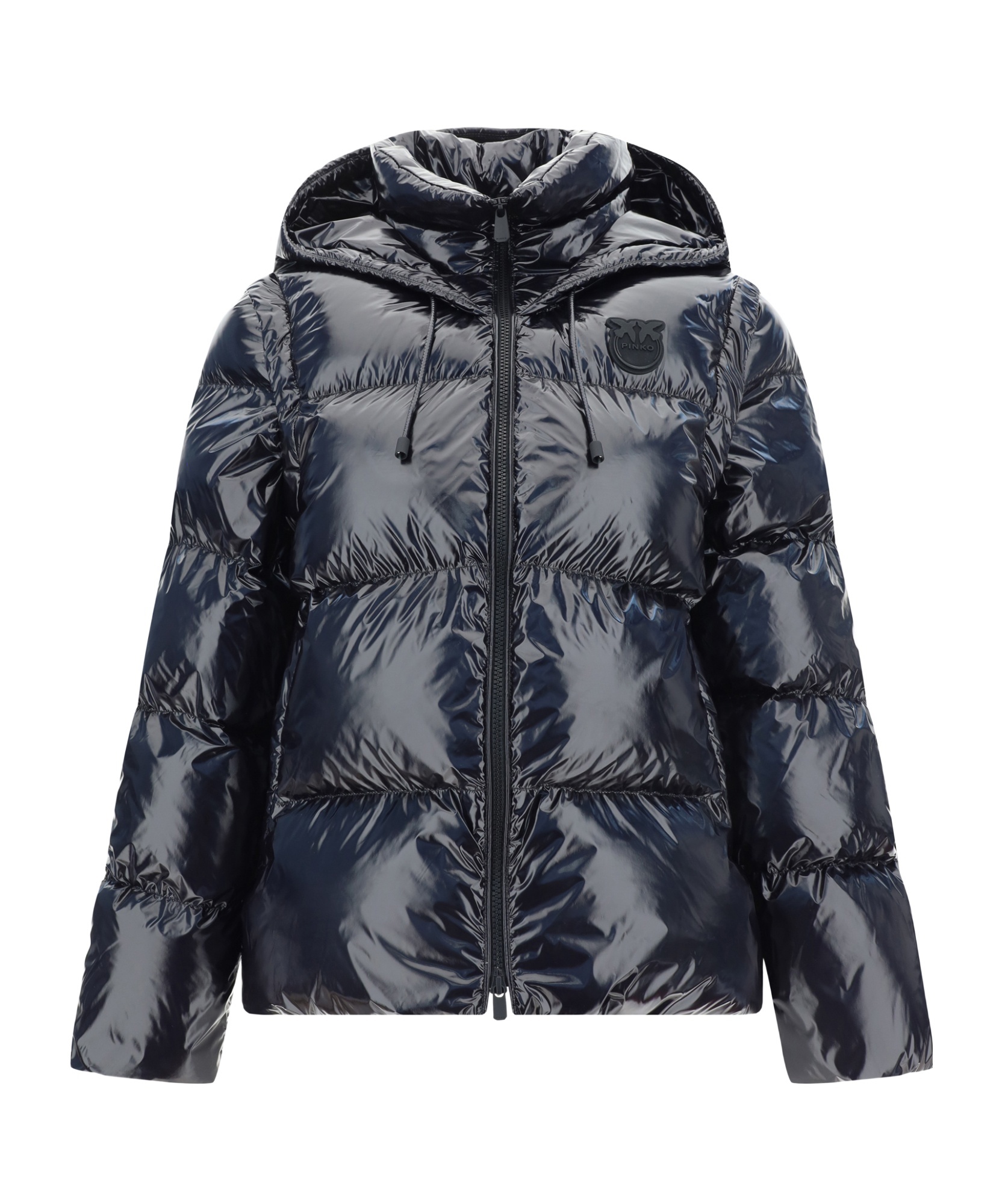 Shop Pinko Logo Patch Hooded Down Jacket In Black