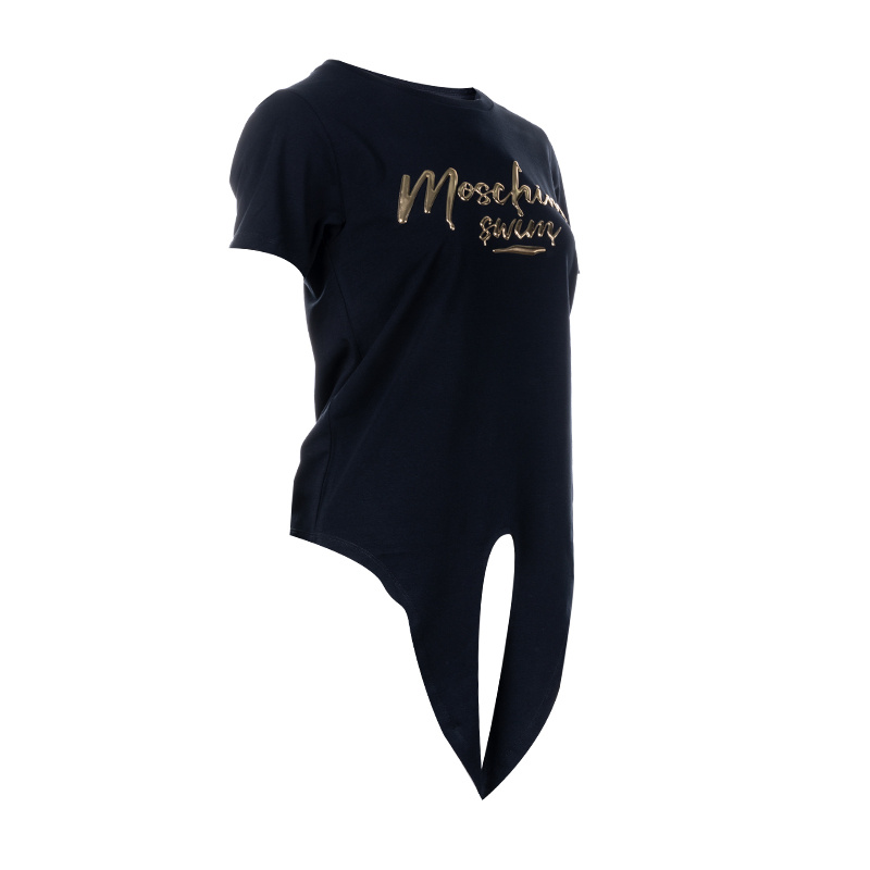 Moschino Black T-shirt With Round Collar And Knot Hem In Black