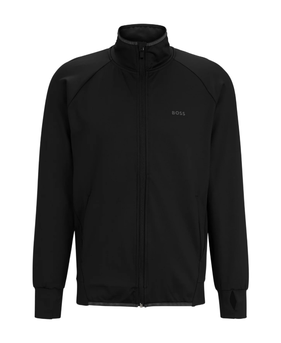 Hugo Boss Zip-up Sweatshirt In Active-stretch Fabric In Black