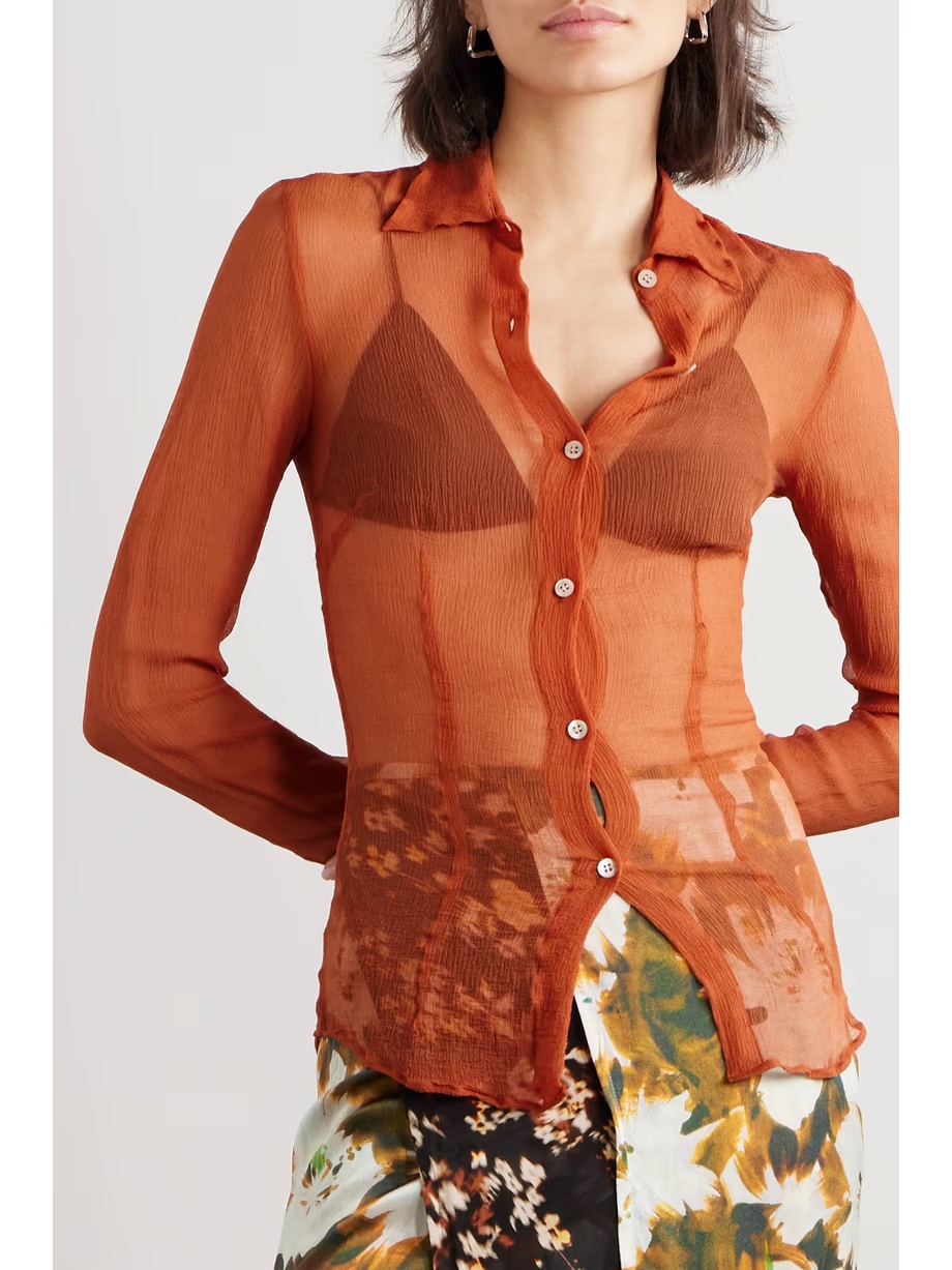 Dries Van Noten Long Sleeve Button-down Shirt In Brown