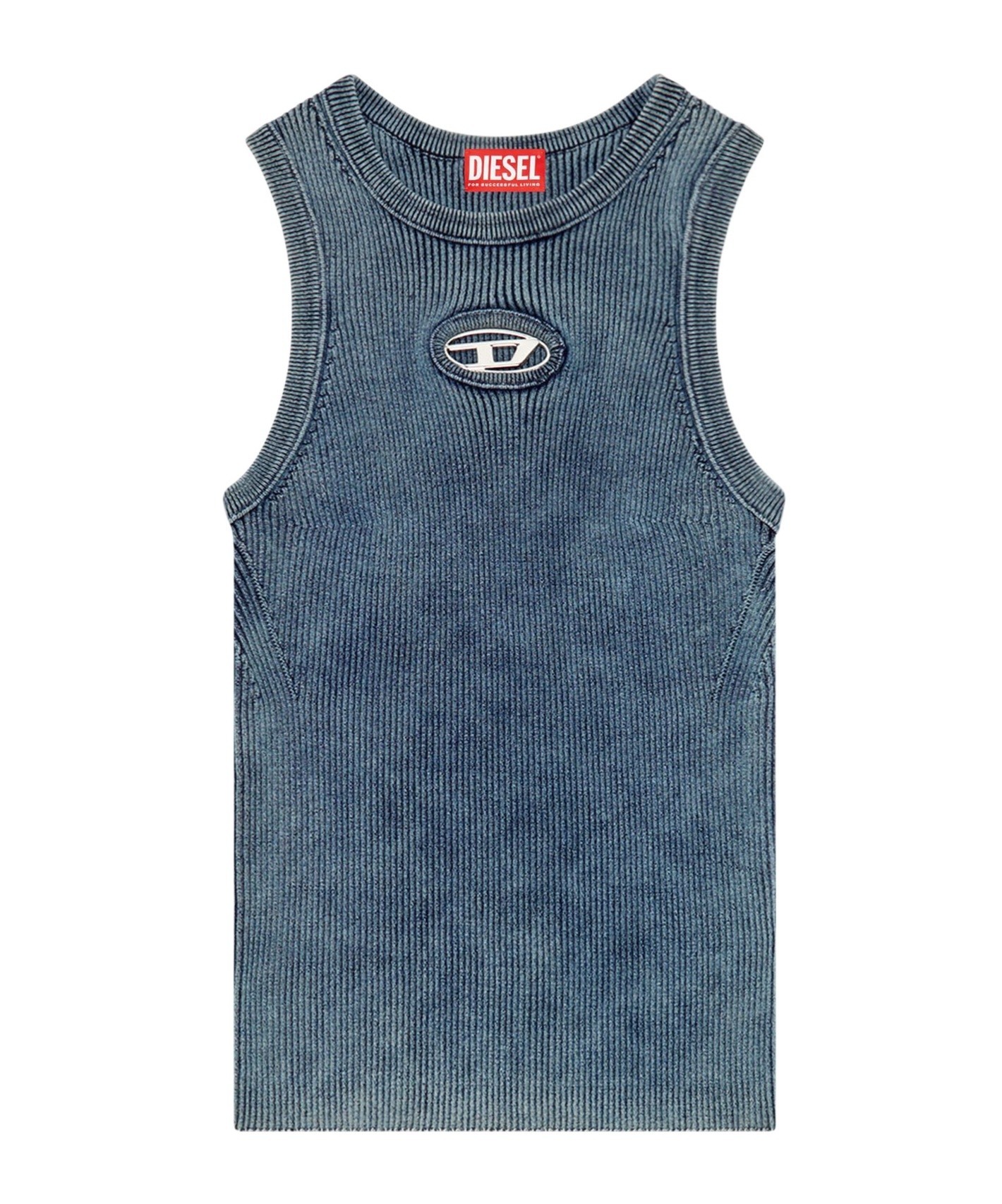 Diesel Ribbed Sleeveless Top With Distinctive Logo Detail In Blue