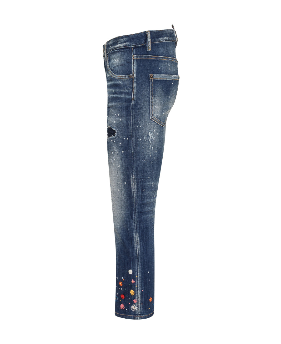 Shop Dsquared2 Floral-embroidered Skinny Jeans In Blue