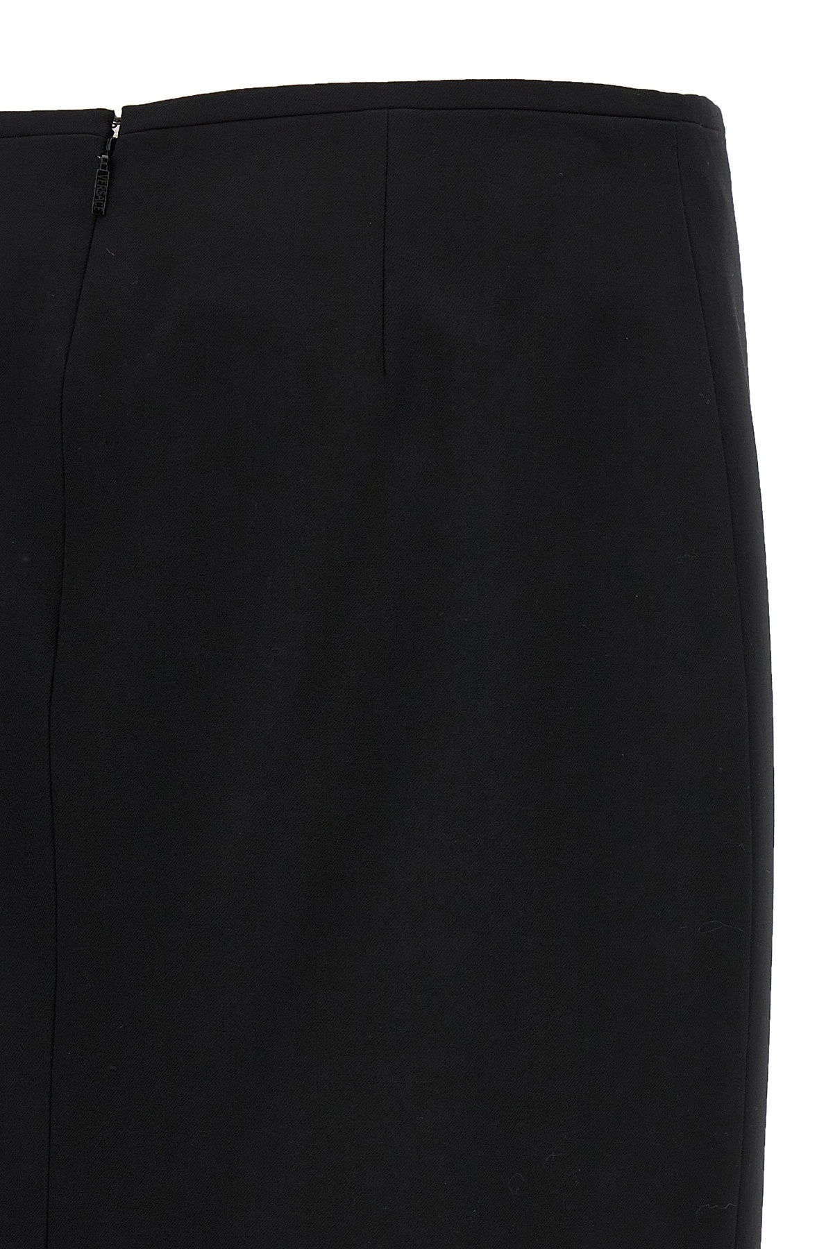 Shop Versace Medusa-plaque Stretch-wool Skirt In Black