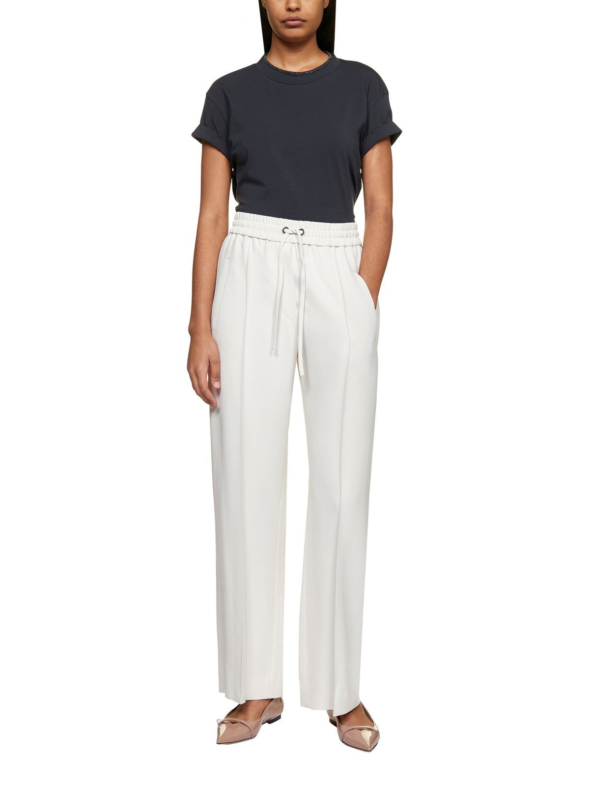 Brunello Cucinelli Straight-leg Drawstring-waist Trousers In White