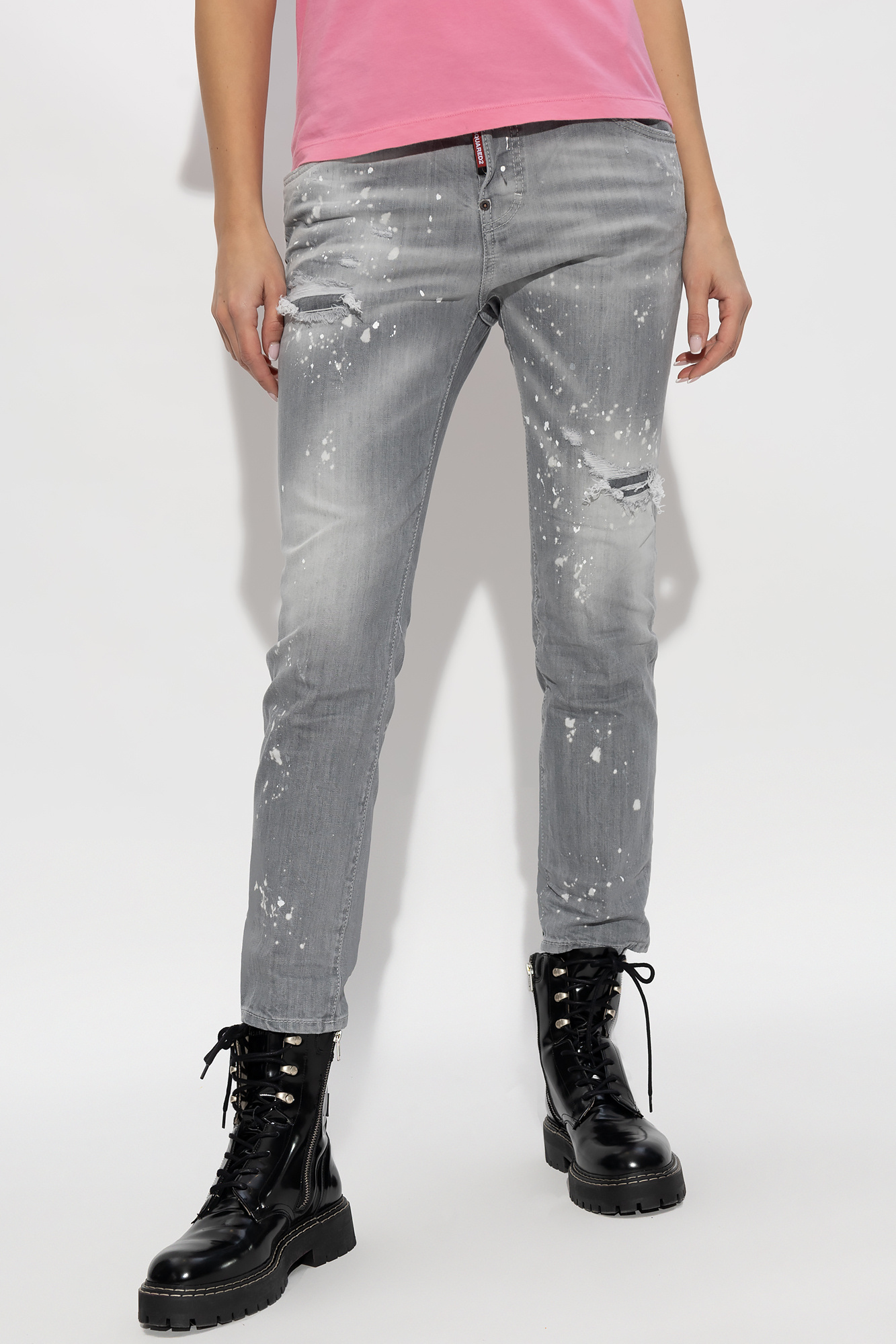 Dsquared2 Paint-splatter Ripped Jeans In Gray