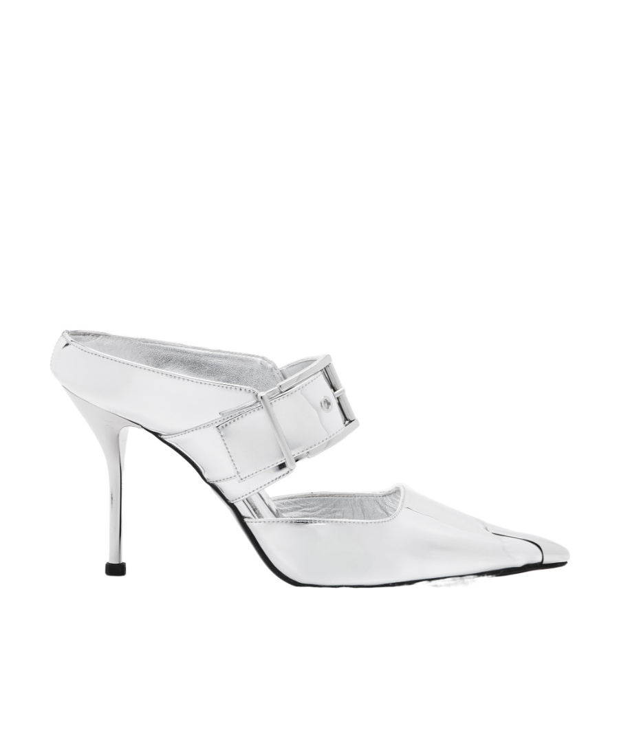 Alexander Mcqueen Punk Sandals With Buckle In Silver In White