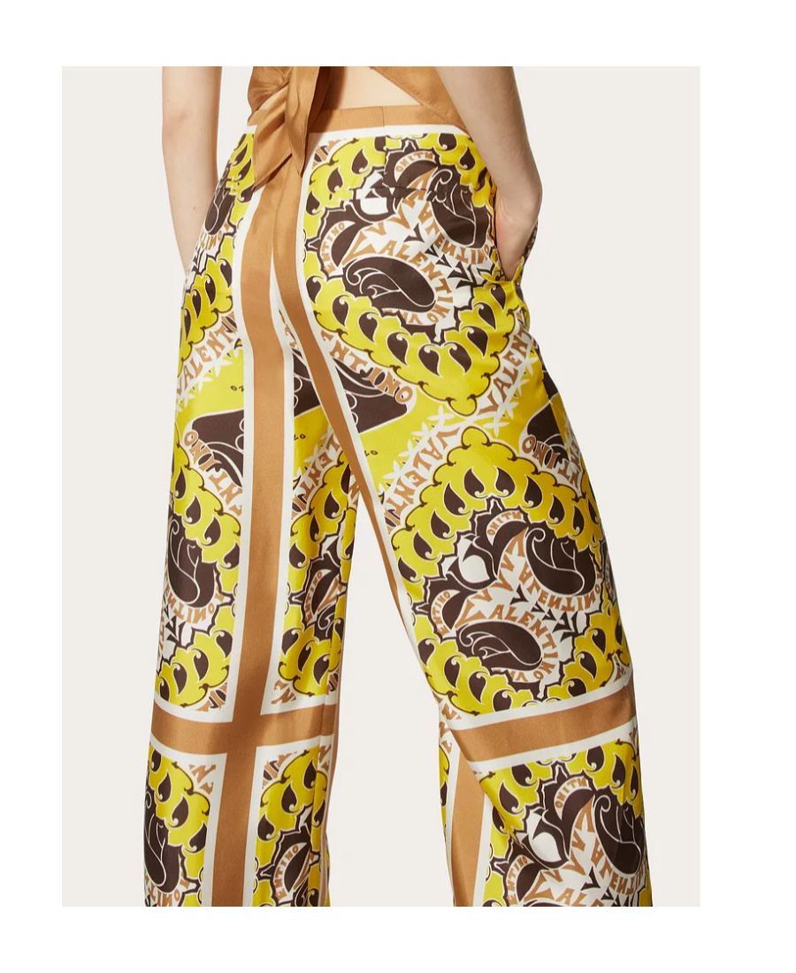 Valentino Paisley-print Logo Branded Silk Trousers In Nude