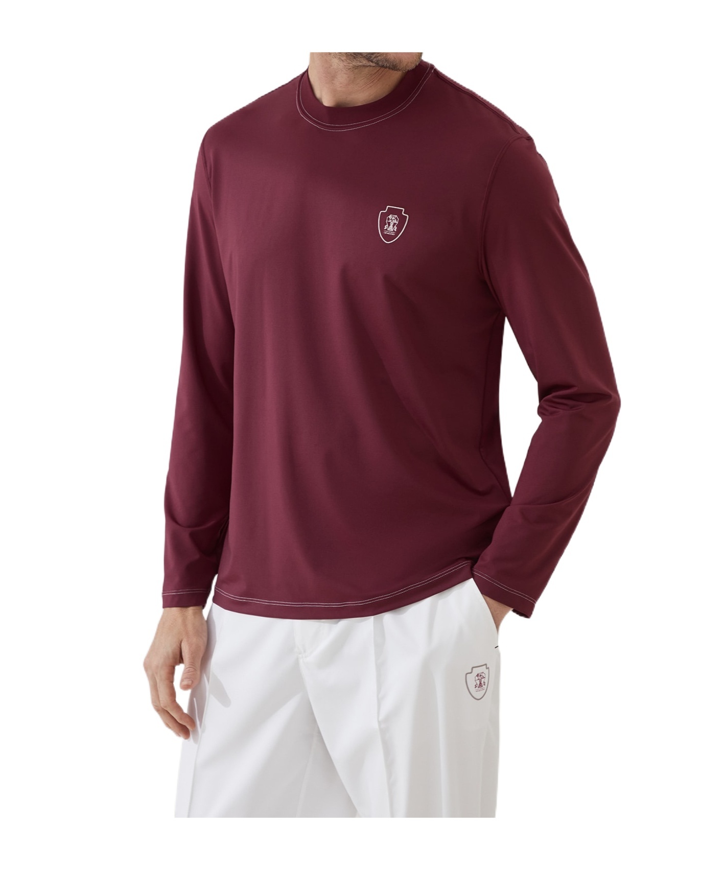 Brunello Cucinelli Comfort Nylon Long Sleeve T-shirt With Logo In Burgundy