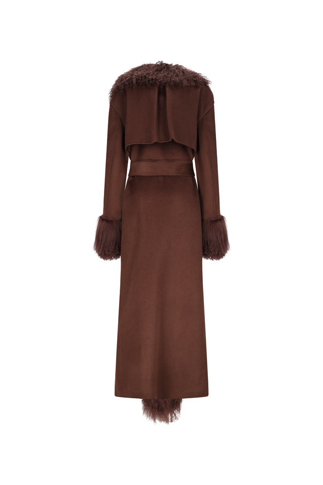 Giuseppe Di Morabito Faux-fur Collar Belted Coat In Brown