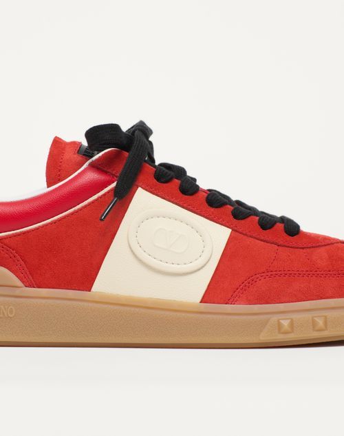 Valentino Garavani Upvillage Low Top Trainer In Split Leather And Calfskin Nappa Leather In Red