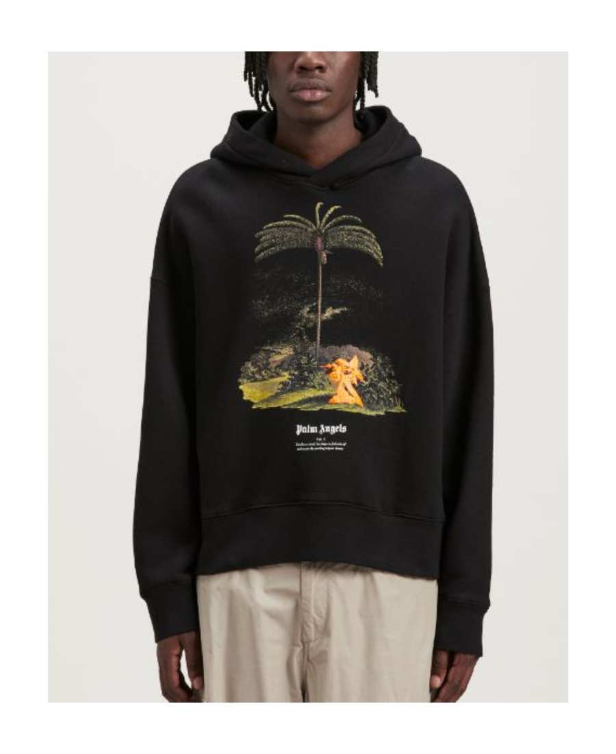 Palm Angels Enzo Graphic Print Hoodie With Ribbed Finish In Black