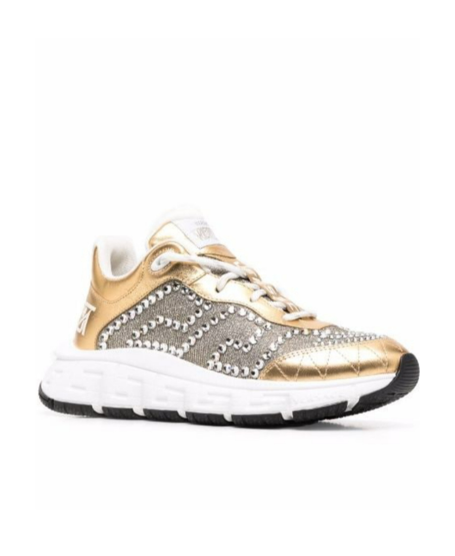 Versace Crystal-embellished Low-top Sneakers In Gold