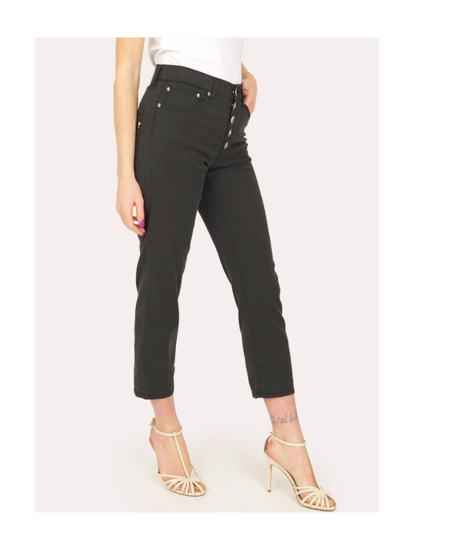 Dondup Logo-patch Cropped Straight-leg Jeans In Black