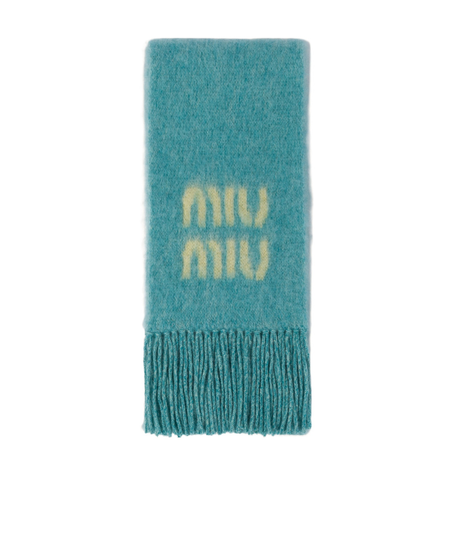 Miu Miu Logo Wool Scarf In Blue