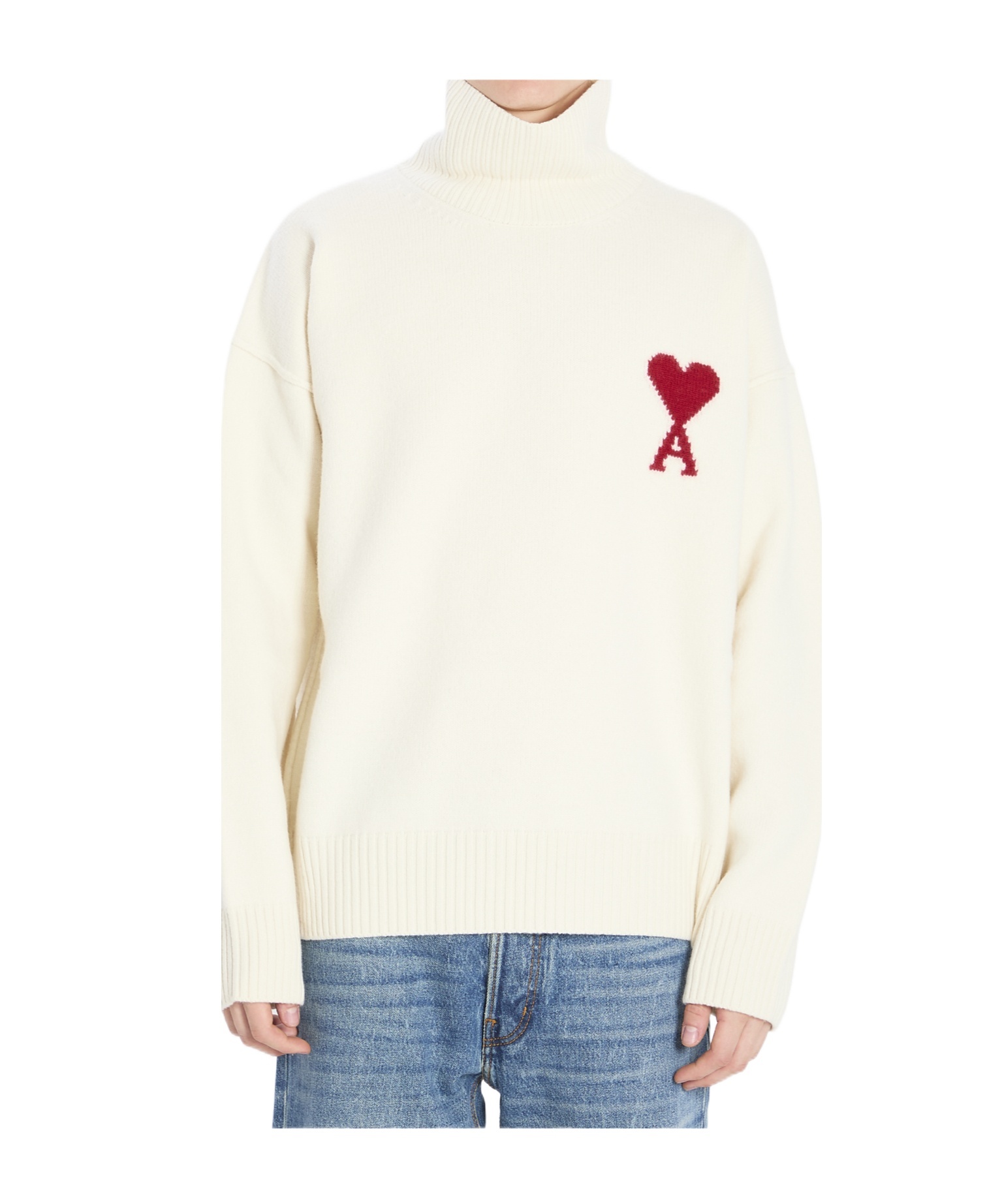 Ami Alexandre Mattiussi Ami Paris Turtleneck Sweater Ami De Coeur White Men In Animal Print