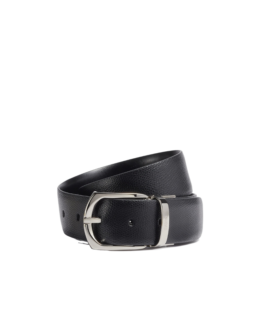 Zegna Black Alpina Engraved Leather And Leather Reversible Belt In Black