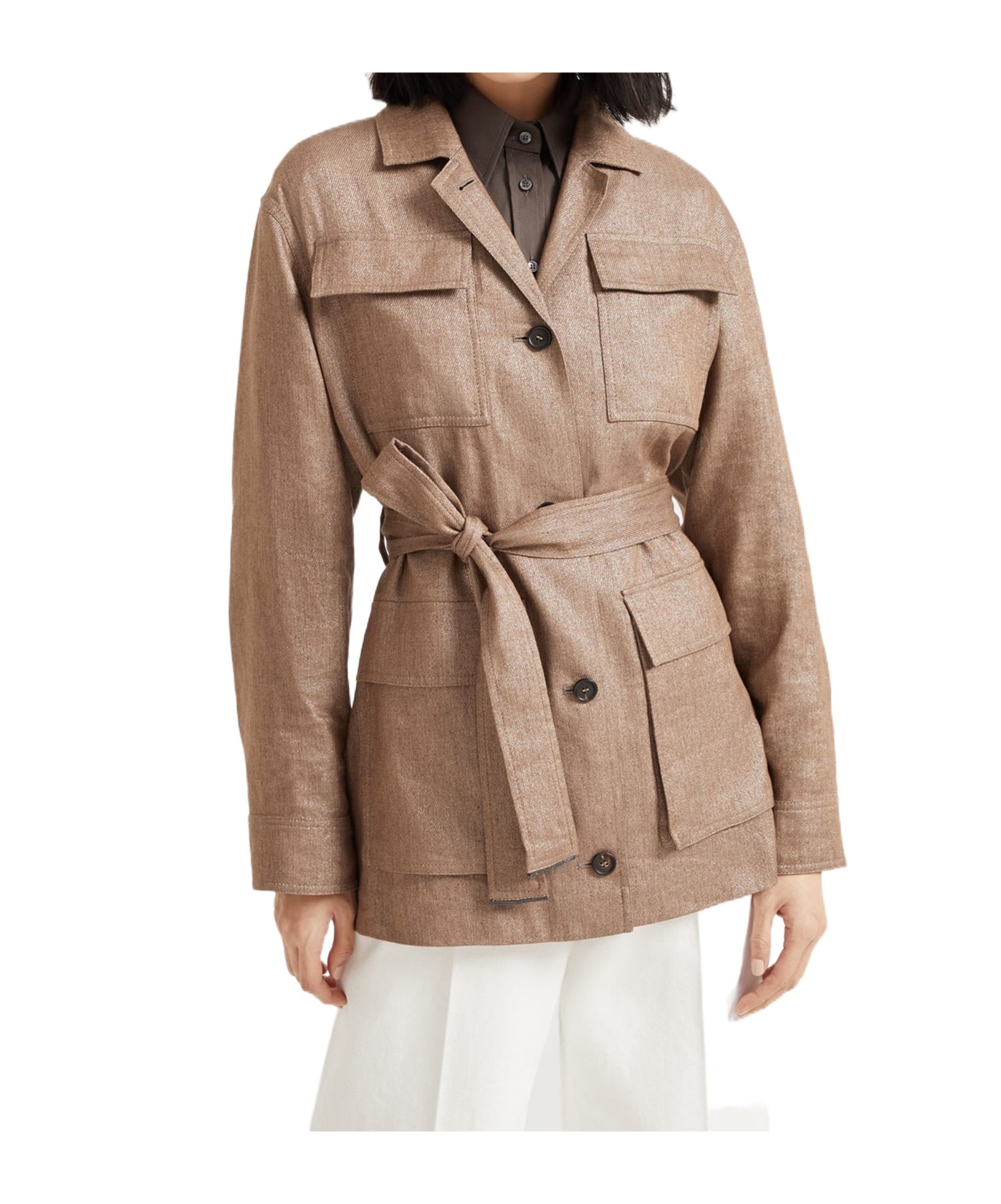 Brunello Cucinelli Sparkling Twill Safari Jacket In Brown