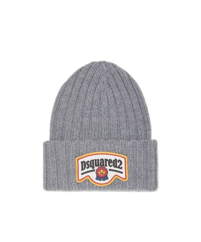 Dsquared2 Grey Ribbed Tricot Wool Hat In Gray