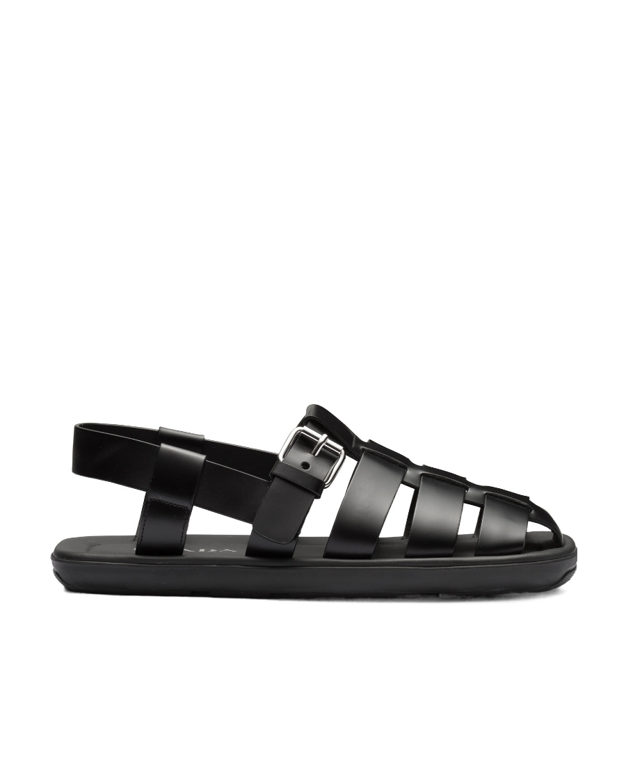 Shop Prada Brushed Leather Sandals In Black