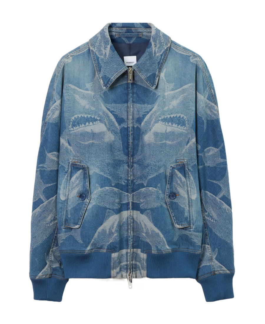 Burberry Light And Dark Blue Cotton Blend Denim Jacket In Blue