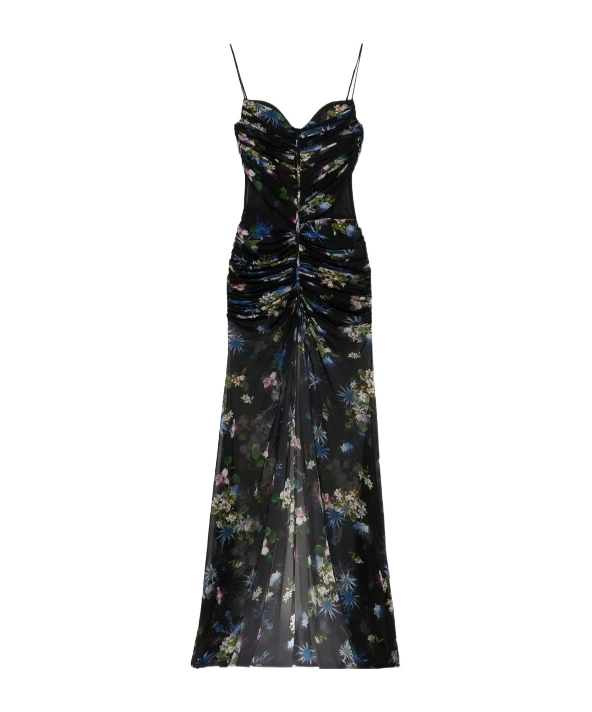 Blumarine Floral-print Ruched Maxi Dress In Black