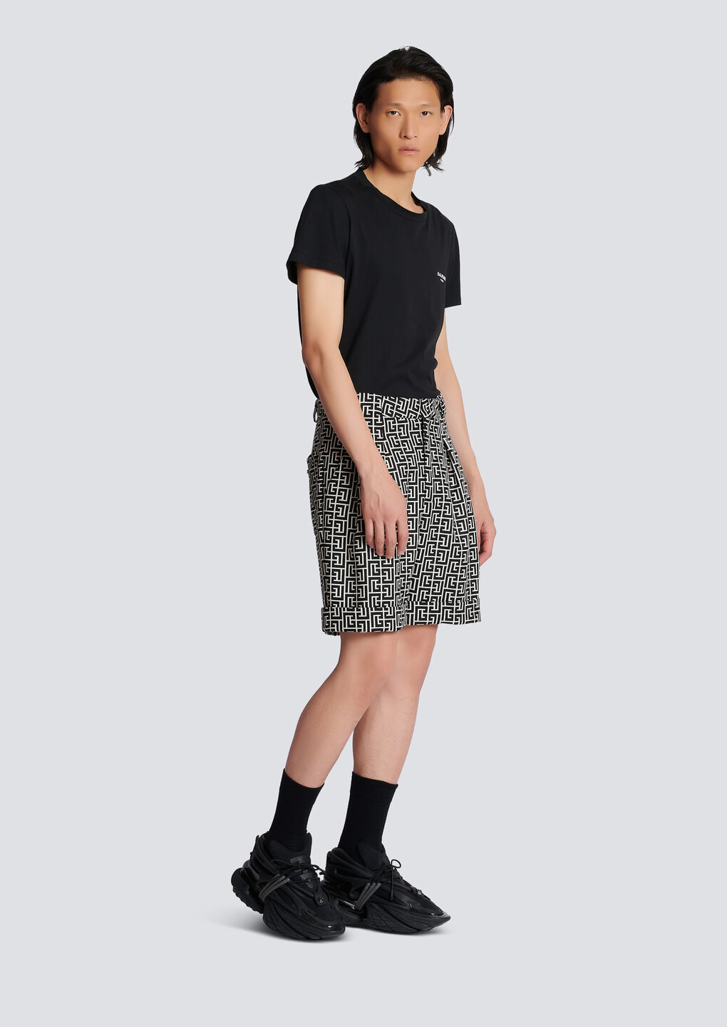 BALMAIN WOOL BERMUDA SHORTS WITH MONOGRAM