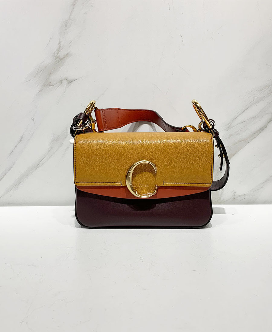 Chloé Color Matching C-button Shoulder Bag In Brown