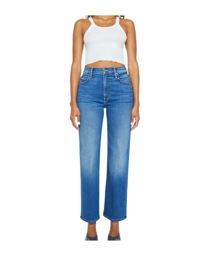 Mother Rambler Zip Flood High-waisted Jeans In Nip It In The Bud In Blue