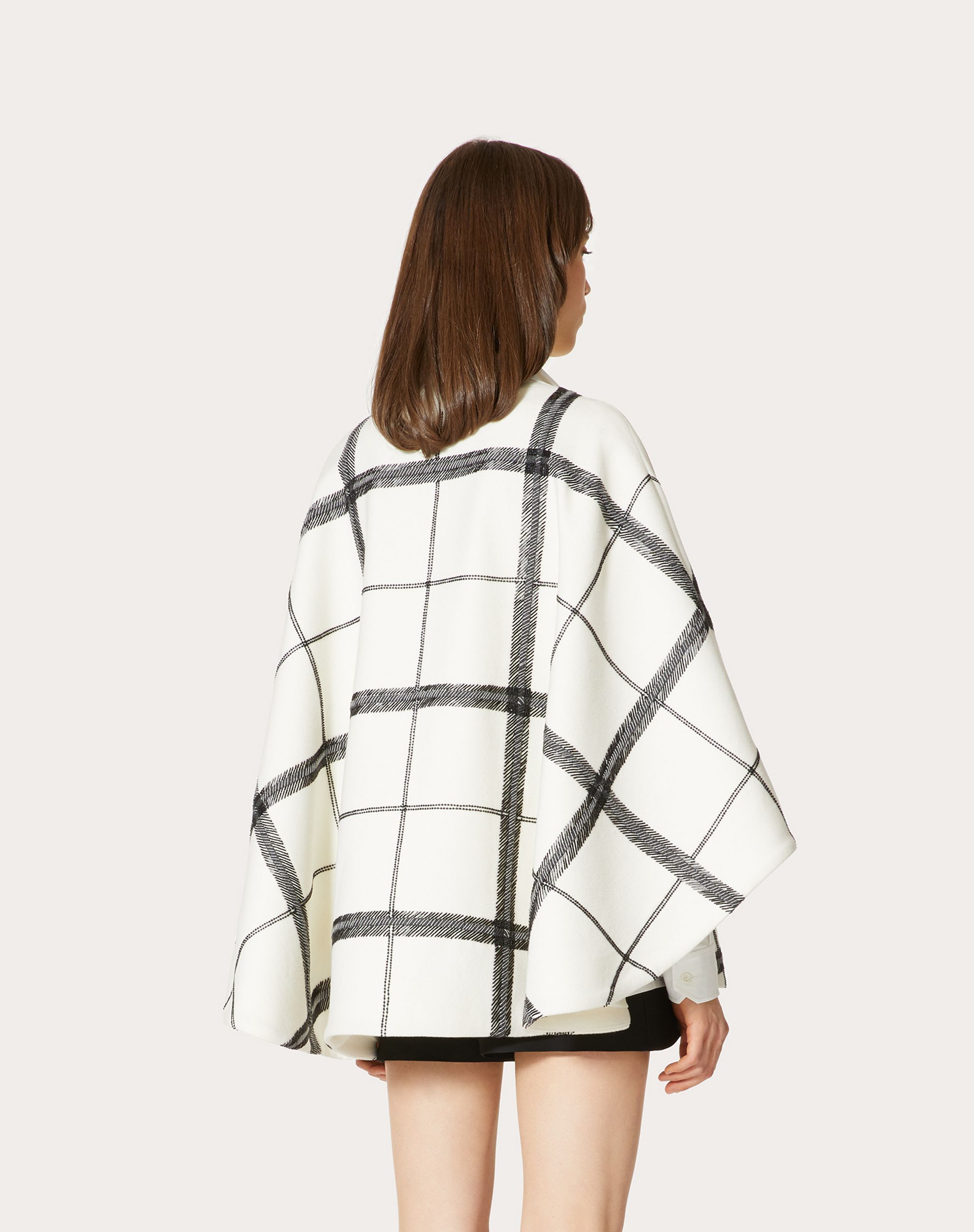 Valentino Checkered Vertical Pleated Cloak In Burgundy