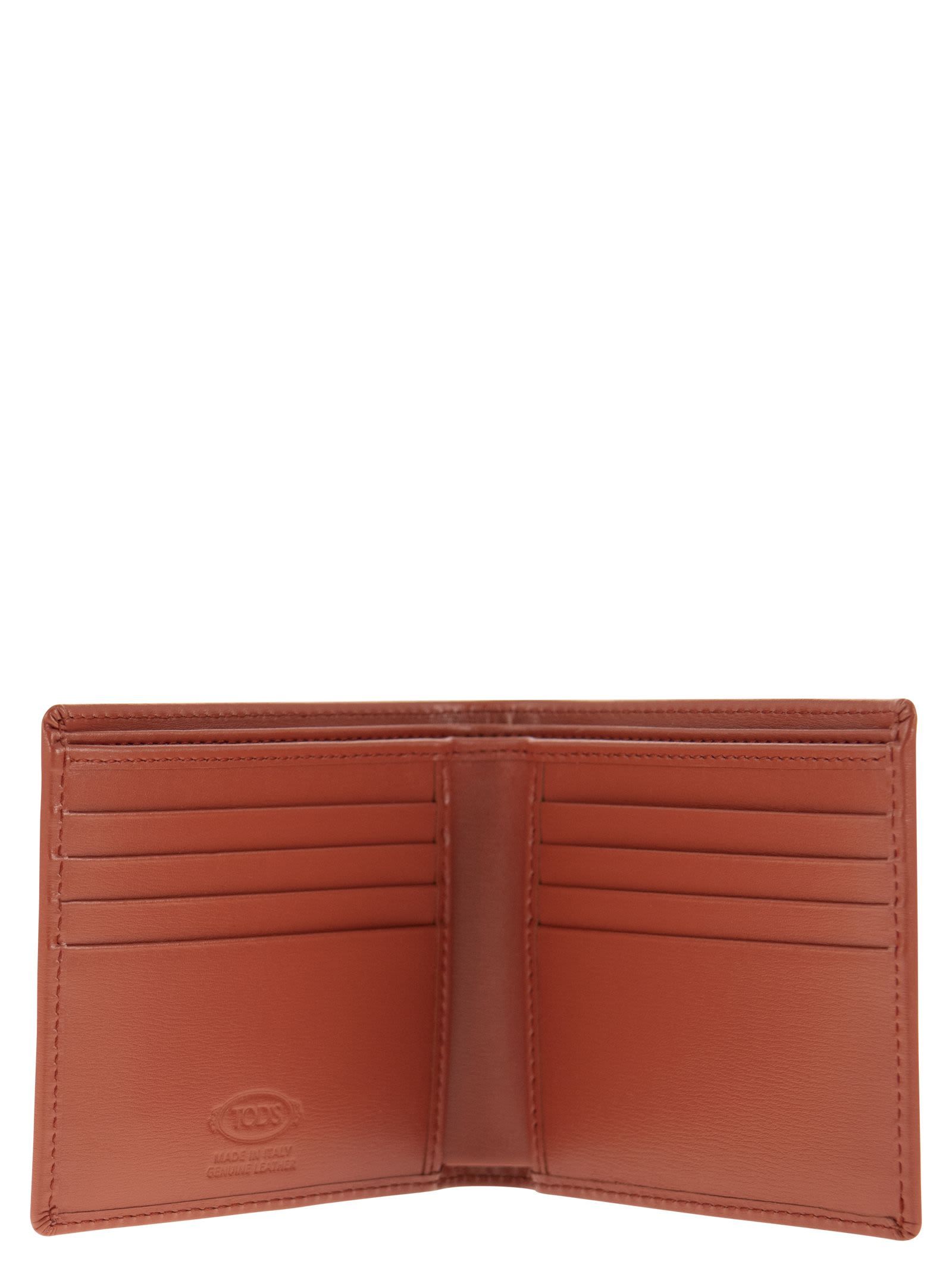 Tod's Men Leather Wallet With Logo In Brown