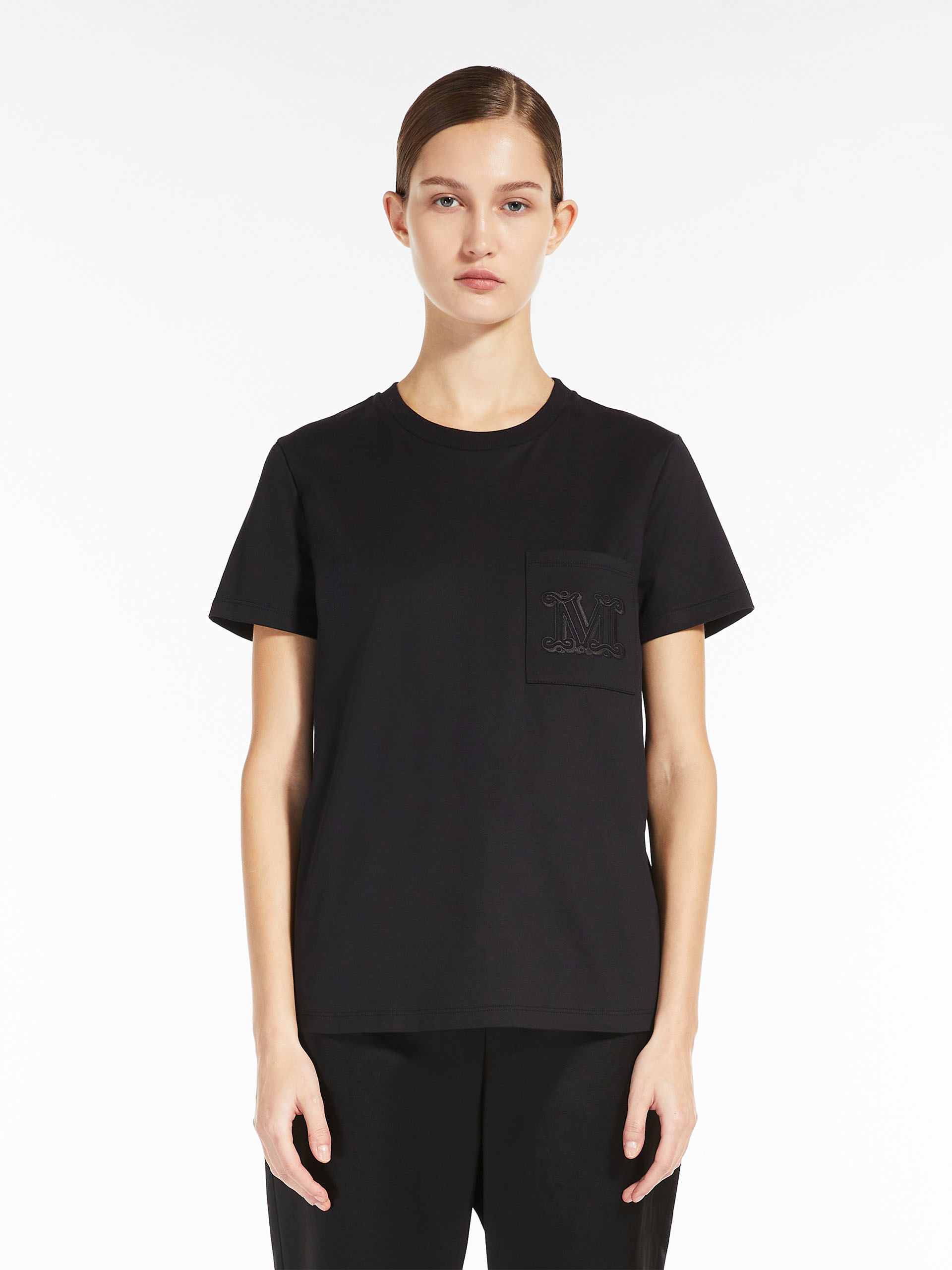 Max Mara Papaia Logo Cotton T-shirt In Black