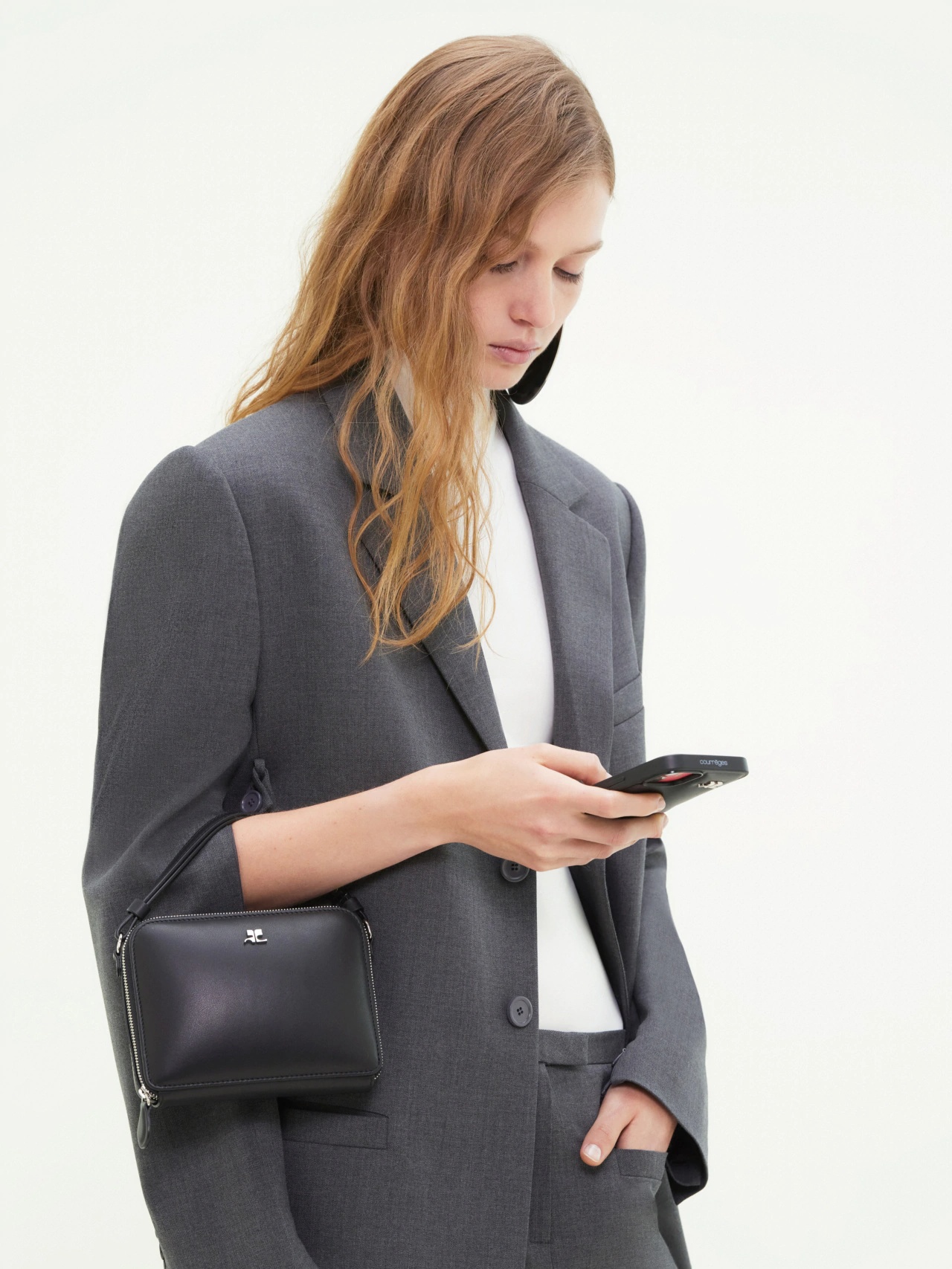 Shop Courrèges Tailored Belted Blazer In Black