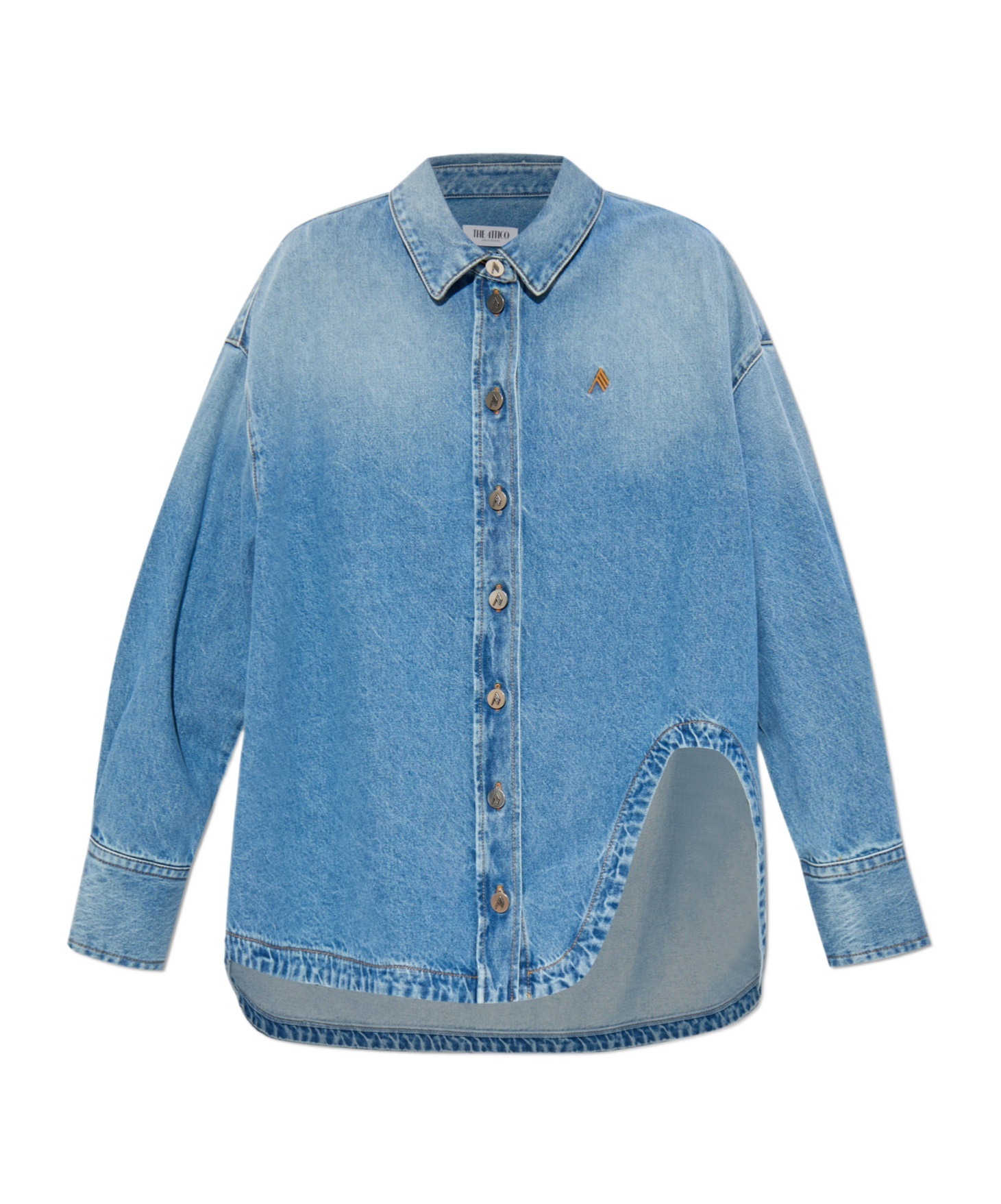 Attico Asymmetric-hem Denim Shirt In Blue