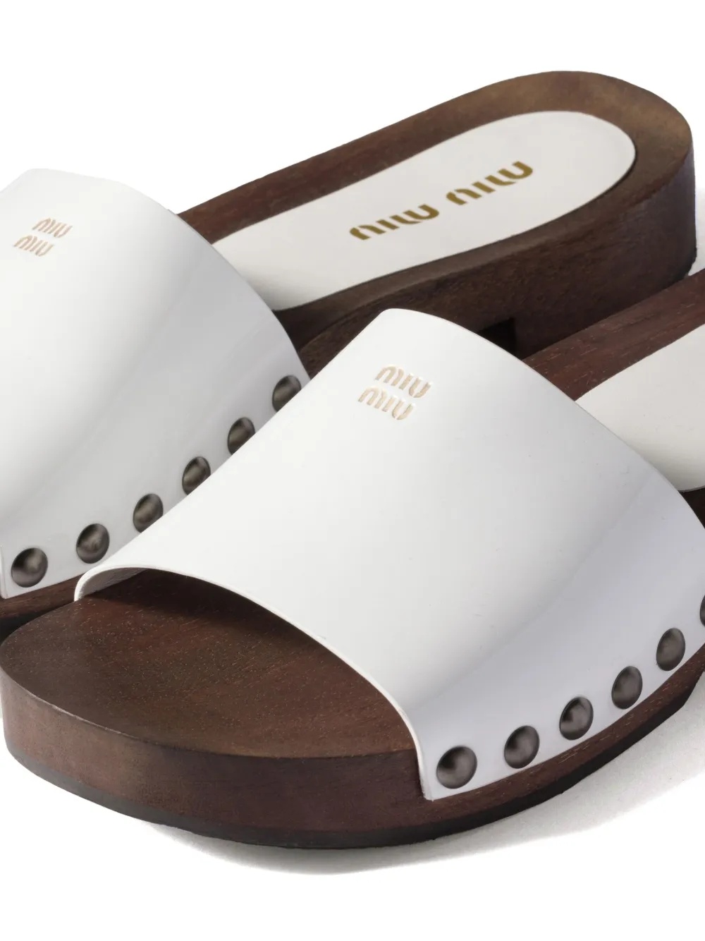 Miu Miu Leather Logo Slide Clogs In White