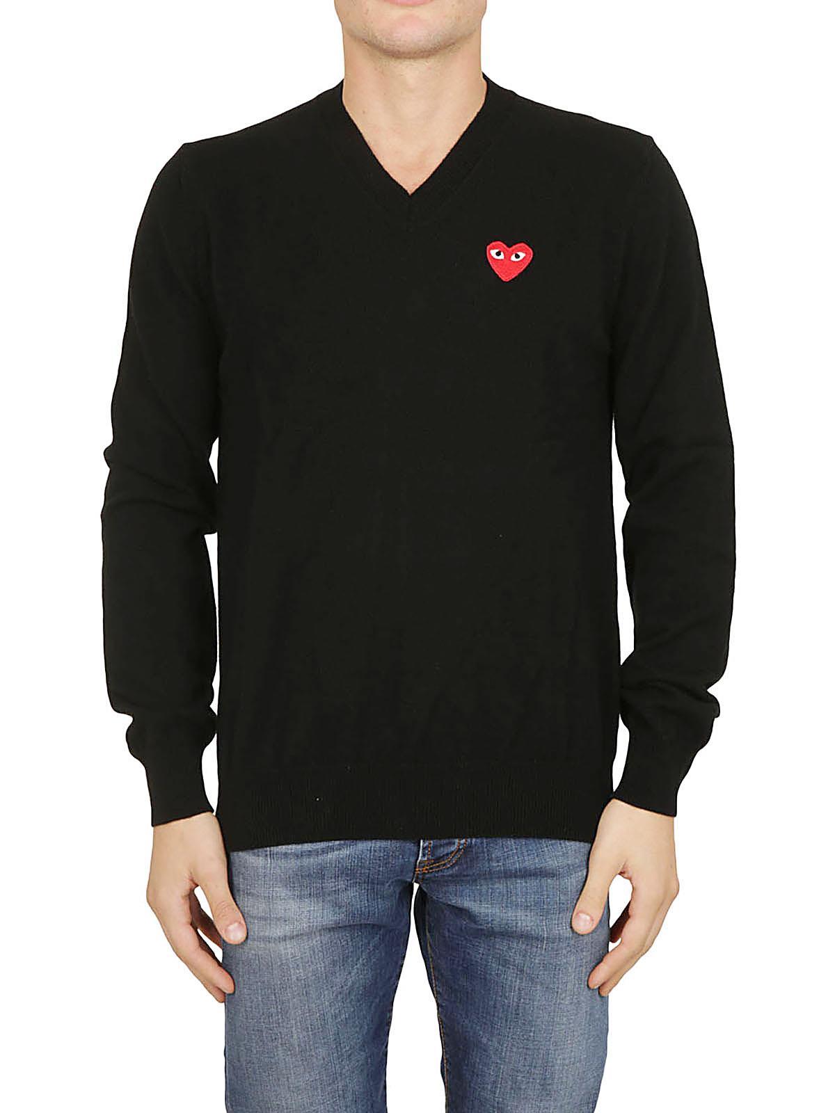 Comme Des Garçons Play Emblem Rhinestone-heart Sweater In Black