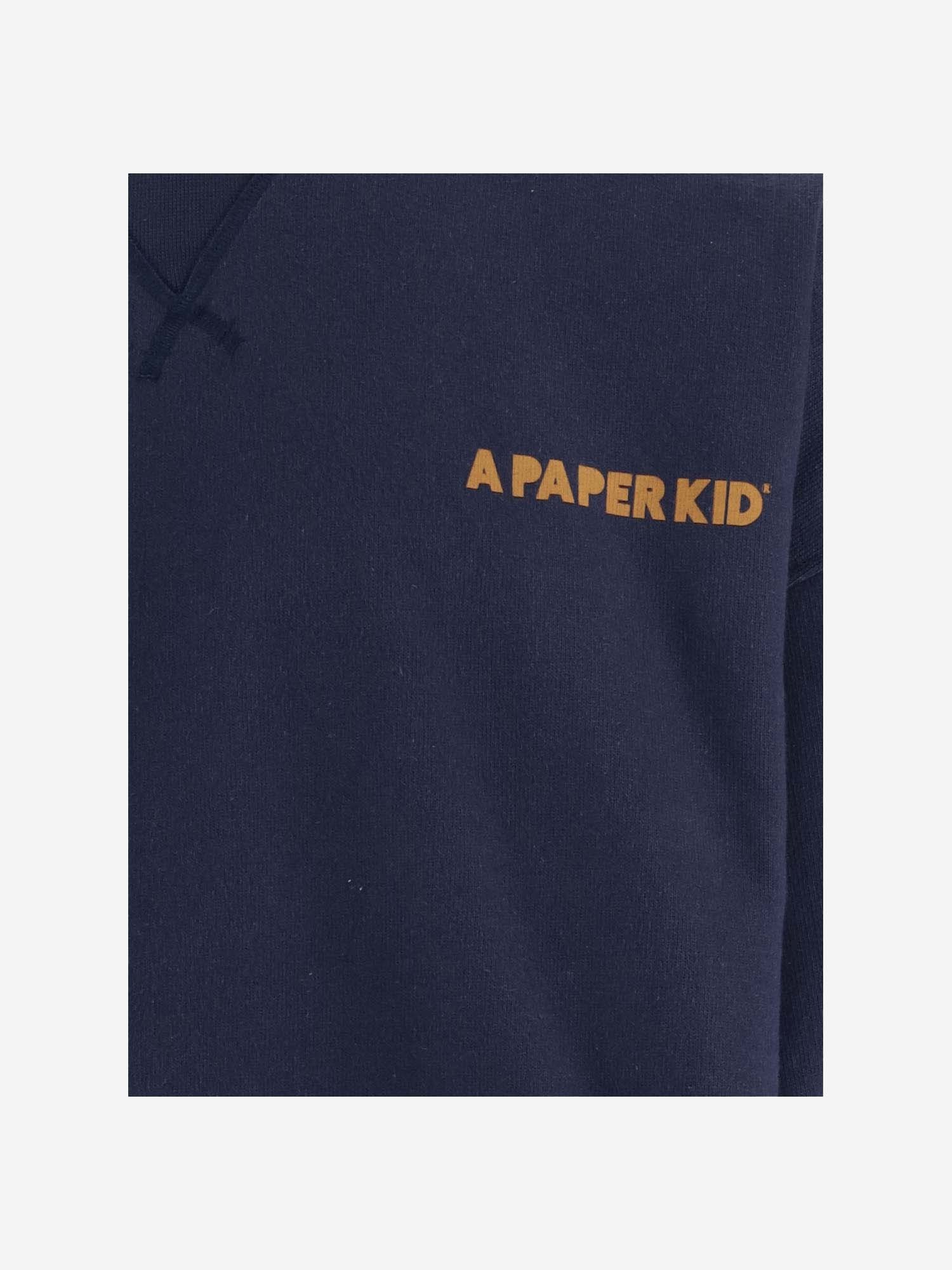 A Paper Kid Brushed Cotton Crew-neck Sweatshirt With Maxi Back Print In Black