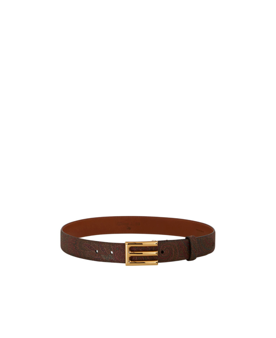 Etro Paisley Pattern Logo Belt In Brown