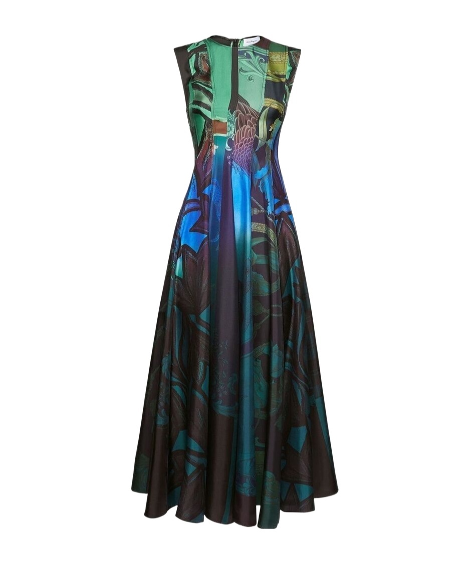 Ferragamo Sleeveless Graphic Printed Silk Midi Dress In Multi