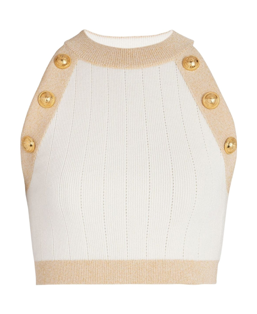 Balmain Pink Halterneck Knit Cropped Top In 0lb Nude Rose