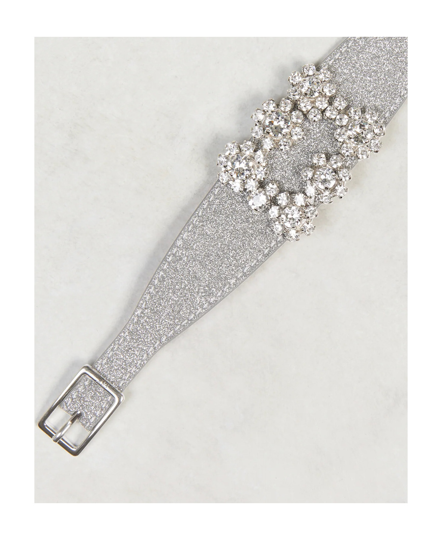 Roger Vivier Flower Strass Buckle Bracelet In Gray