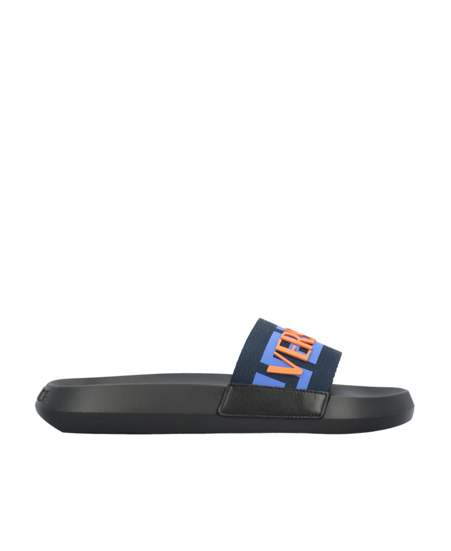 Versace Black Rubber Slide With Logo In Black