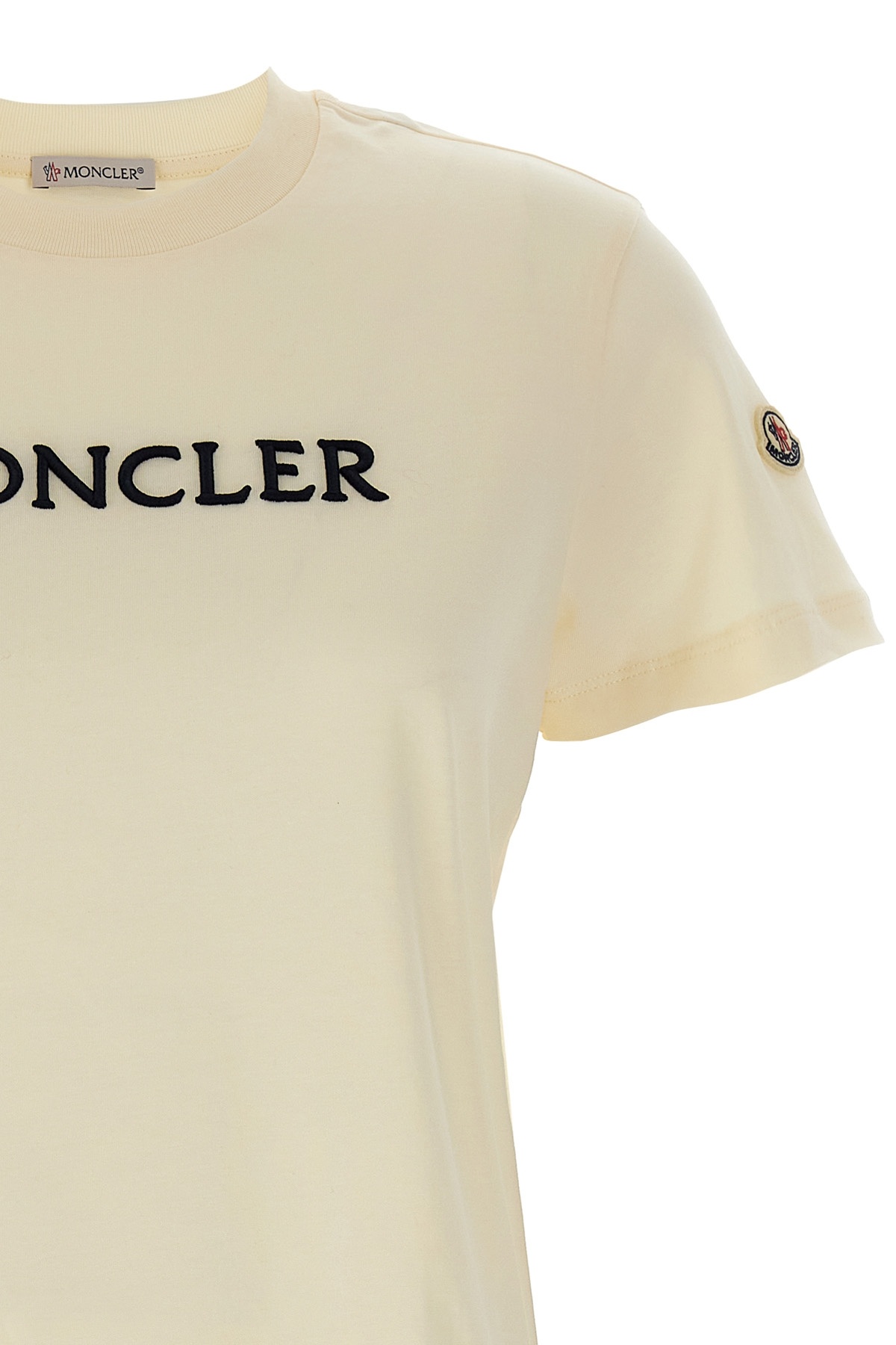 Moncler Beige Logo Embroidery T-shirt In White